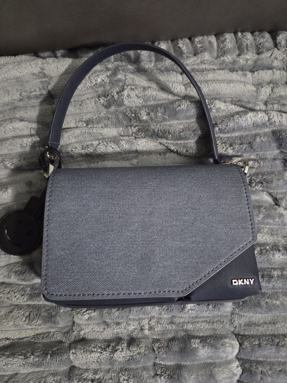 DKNY Denim-Blue Top Handle Satchel with Silver Hardware